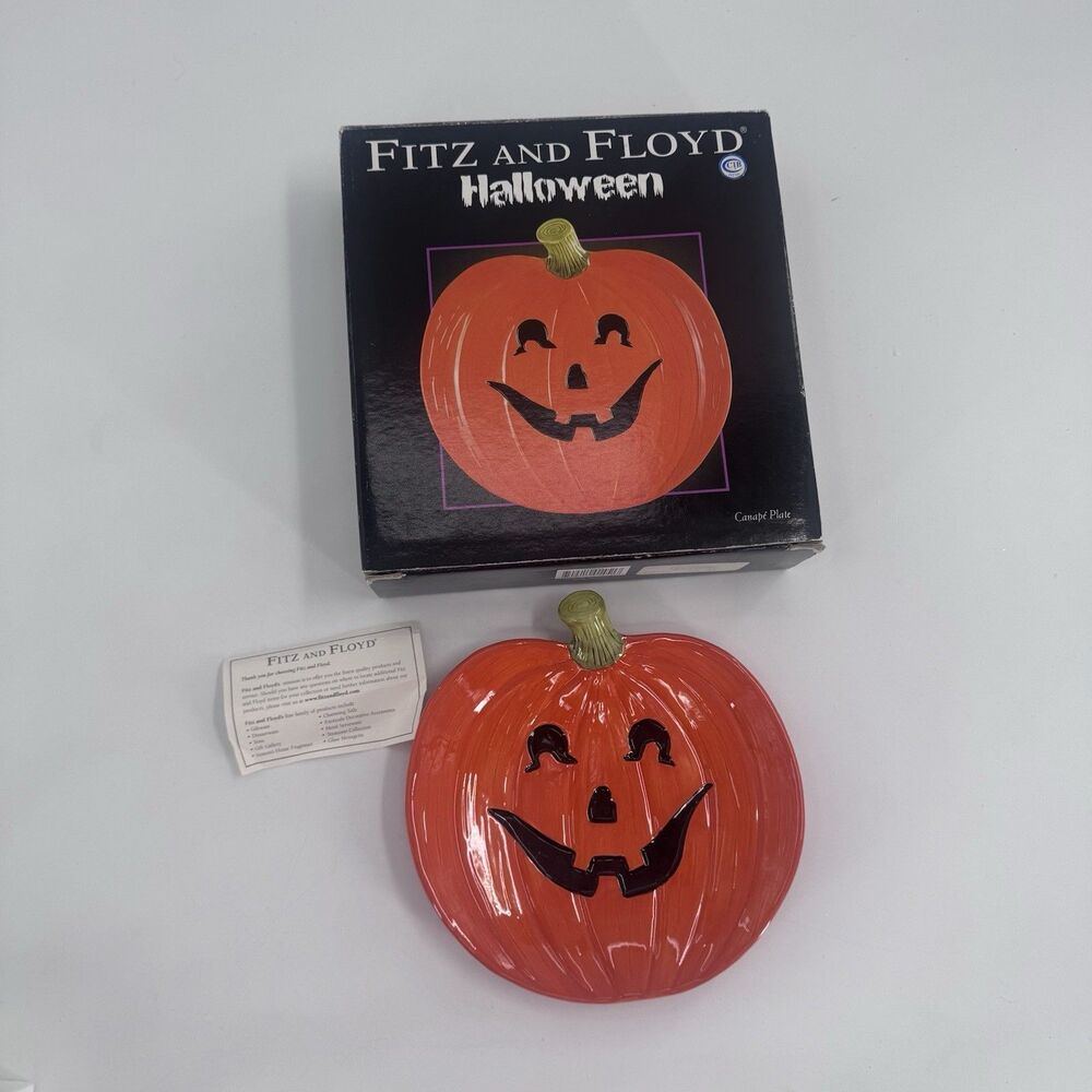 Fitz And Floyd Pumpkin Jack-O-Lantern Plate 2004 Vintage Fast Shipping W/ Box